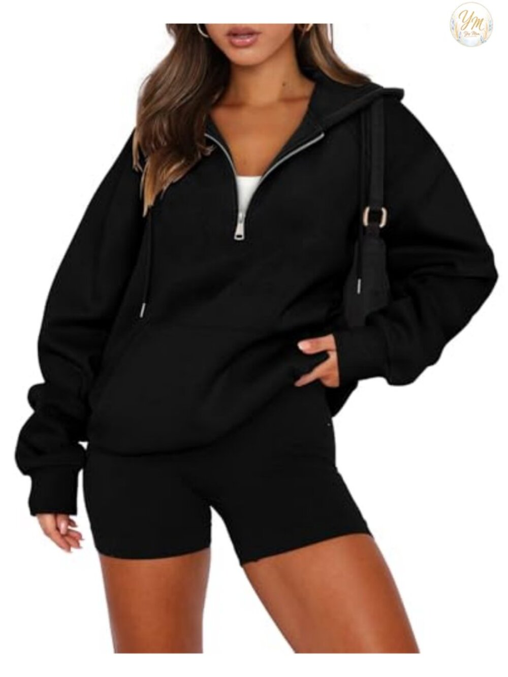 Half Zip Pullover Hoodie Oversized Y2K Sweatshirt Kangaroo Pocket